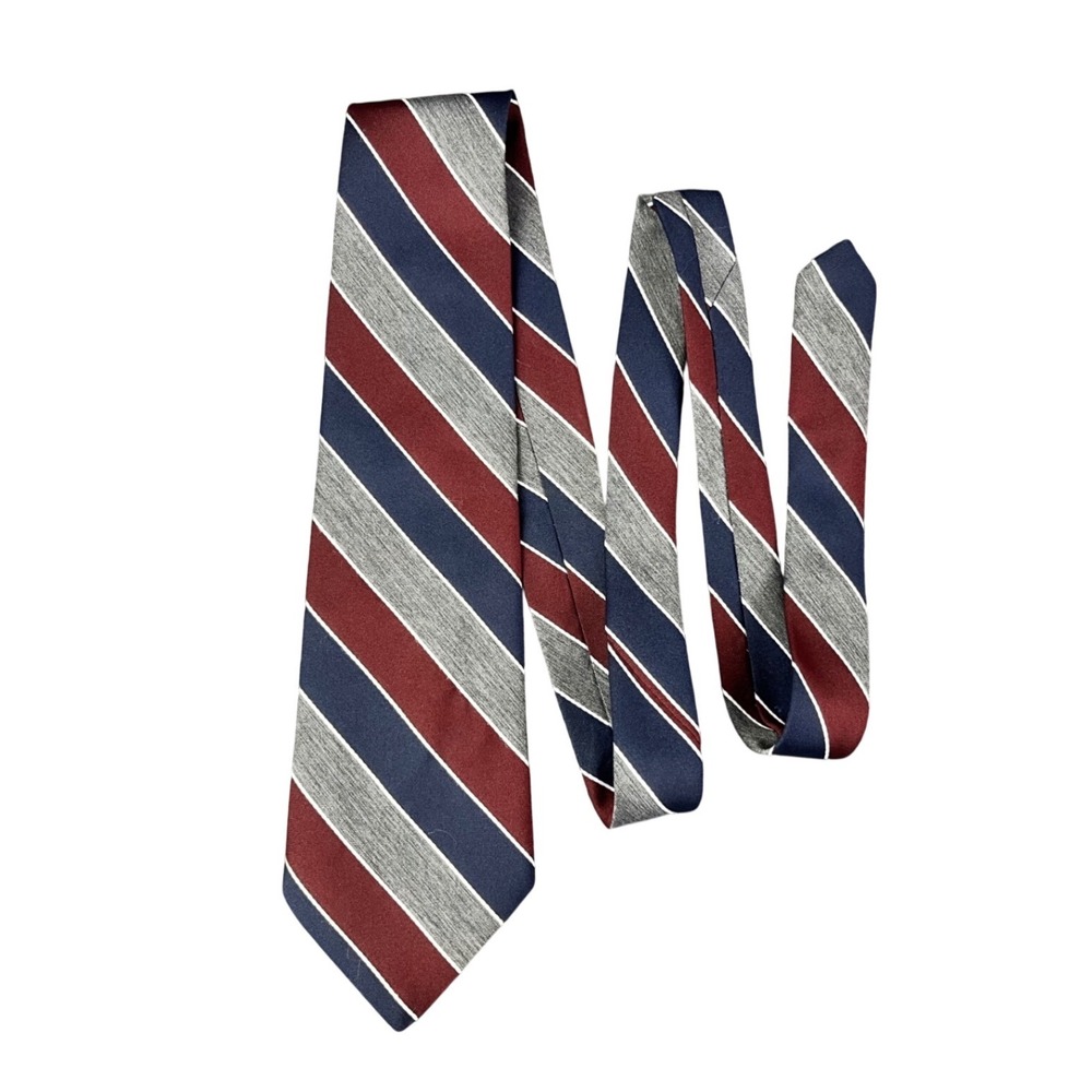 David Taylor Mens Tie Burgundy Navy Blue Grey Striped Rep Necktie Made in USA